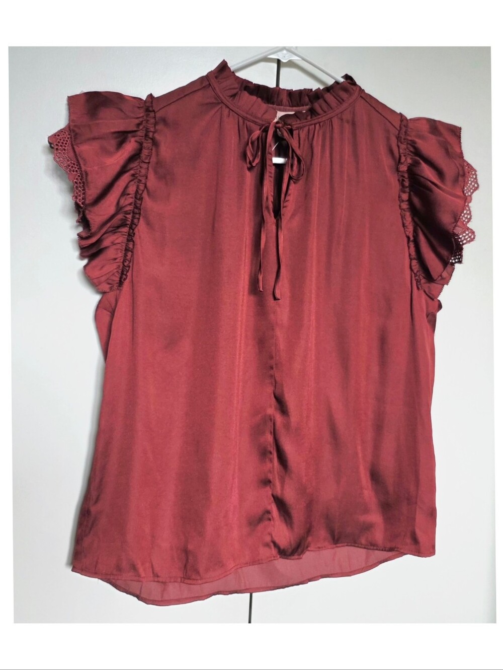 Philosophy Ruffle Tie-Neck Blouse — Burgundy